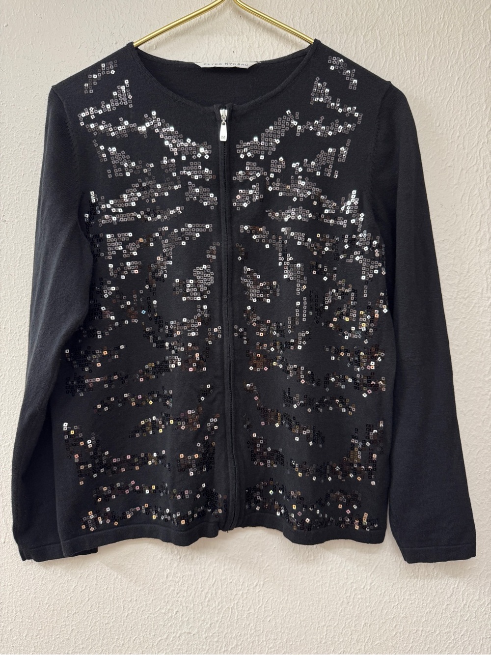 Peter Nygard Black Sequined Zip-Front Top